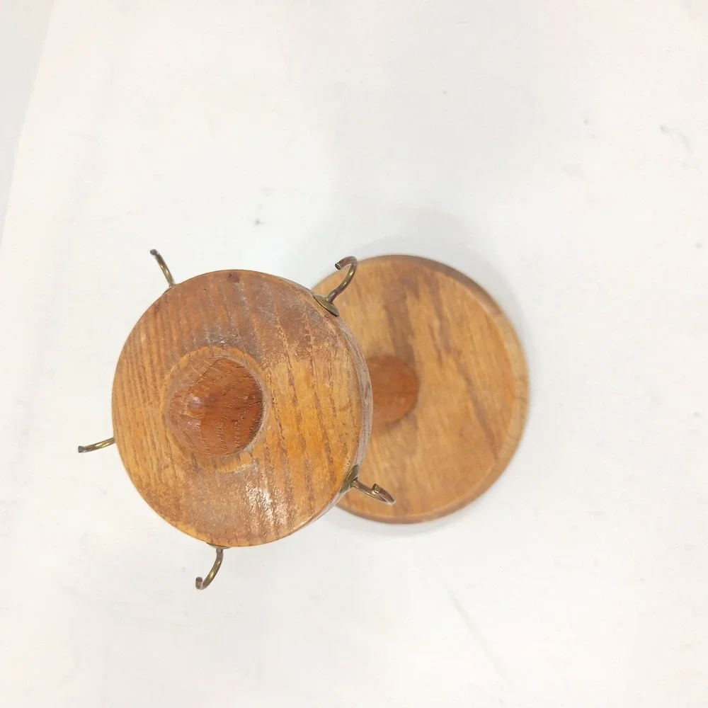 Vintage K.C. Park Wooden Jewelry Stand Pedestal 4 Hook Accessory Holder Brown